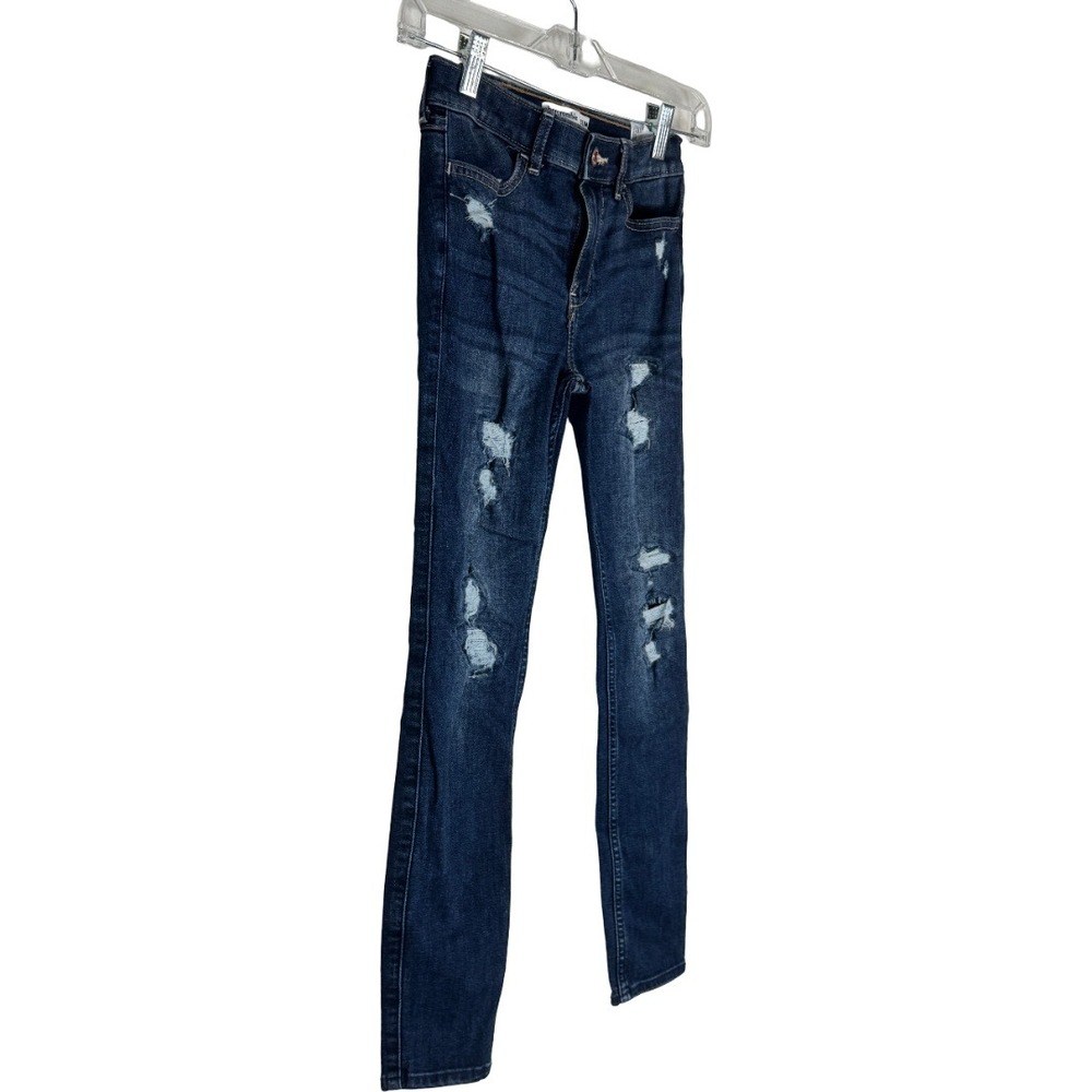 Abercrombie Kids High Rise Jean Legging 11/12 Slim Dark Wash Distressed Ripped - Picture 2 of 9